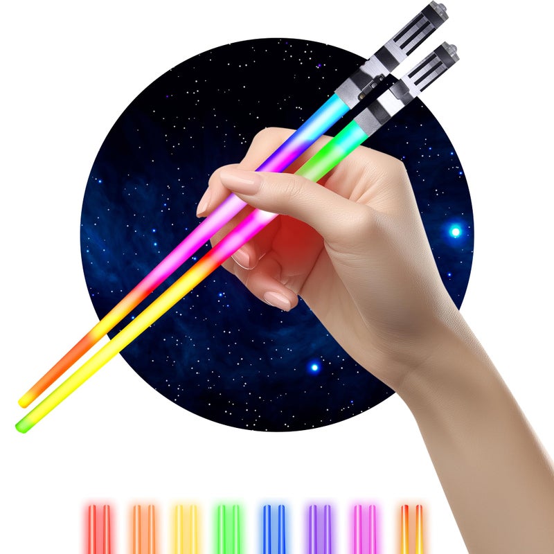ChopSabers LIGHTSABER CHOPSTICKS LIGHT UP STAR WARS LED Glowing Light Saber Chop Sticks REUSABLE Sushi Lightup Sabers - 8 COLOR MODES 1 Pair - Image 1